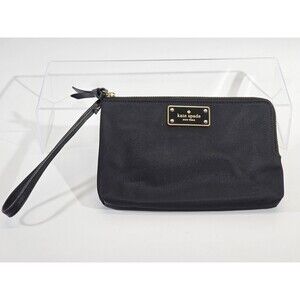 Kate Spade Wilson Road Leoni Black Nylon Zip Top Small Clutch Wristlet Purse